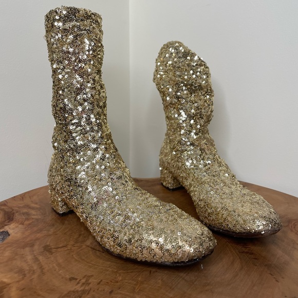 Dolce and Gabanna gold sequin sock booties 7.5 - Picture 3 of 14